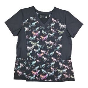 White Cross Butterfly Stretch Scrub Top Size L